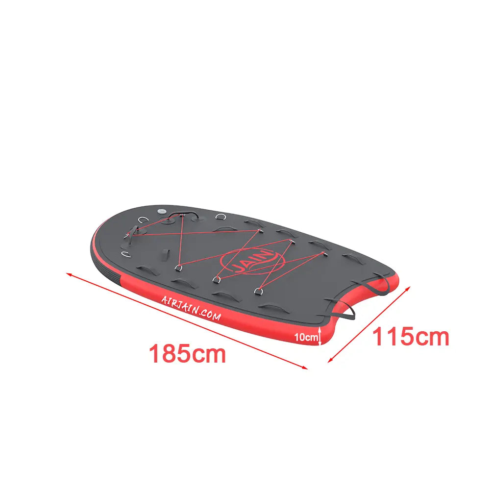 Airjain Pro water rescue board size specifications: 185cm x 115cm x 10cm dimensions.